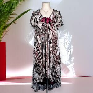 NICOLE RICHIE Y2k Chiffon Midi Boho Dress Red Bow Sundress Cottagecore Hippie